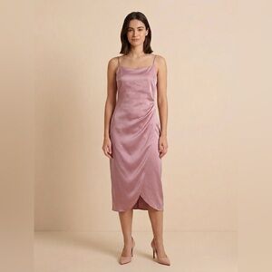 NWOT re:named Satin Slip Midi Dress in Dusty Rose Pink